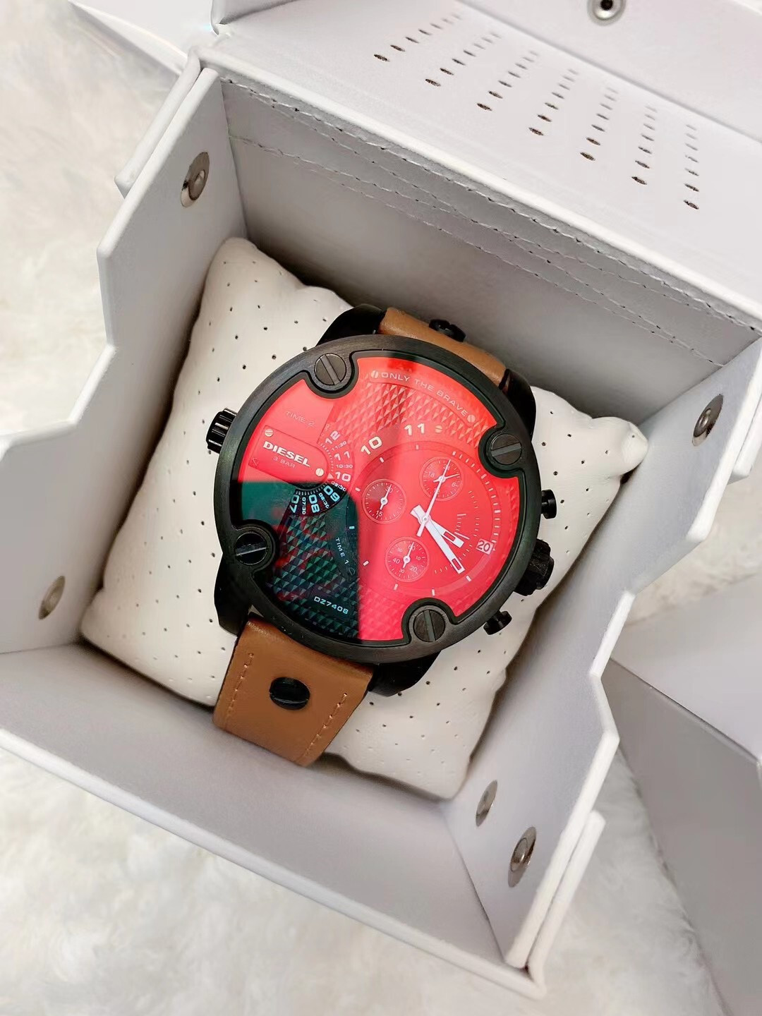💥⌚💥 NEW DIESEL DZ7408 Chronograph Little Daddy Leather Strap Watch 52mm 💥⌚💥