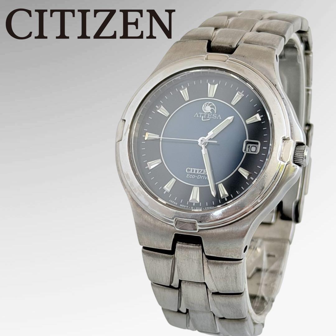 CITIZEN Attesa Eco-Drive Titanium Watch Navy Dial Used