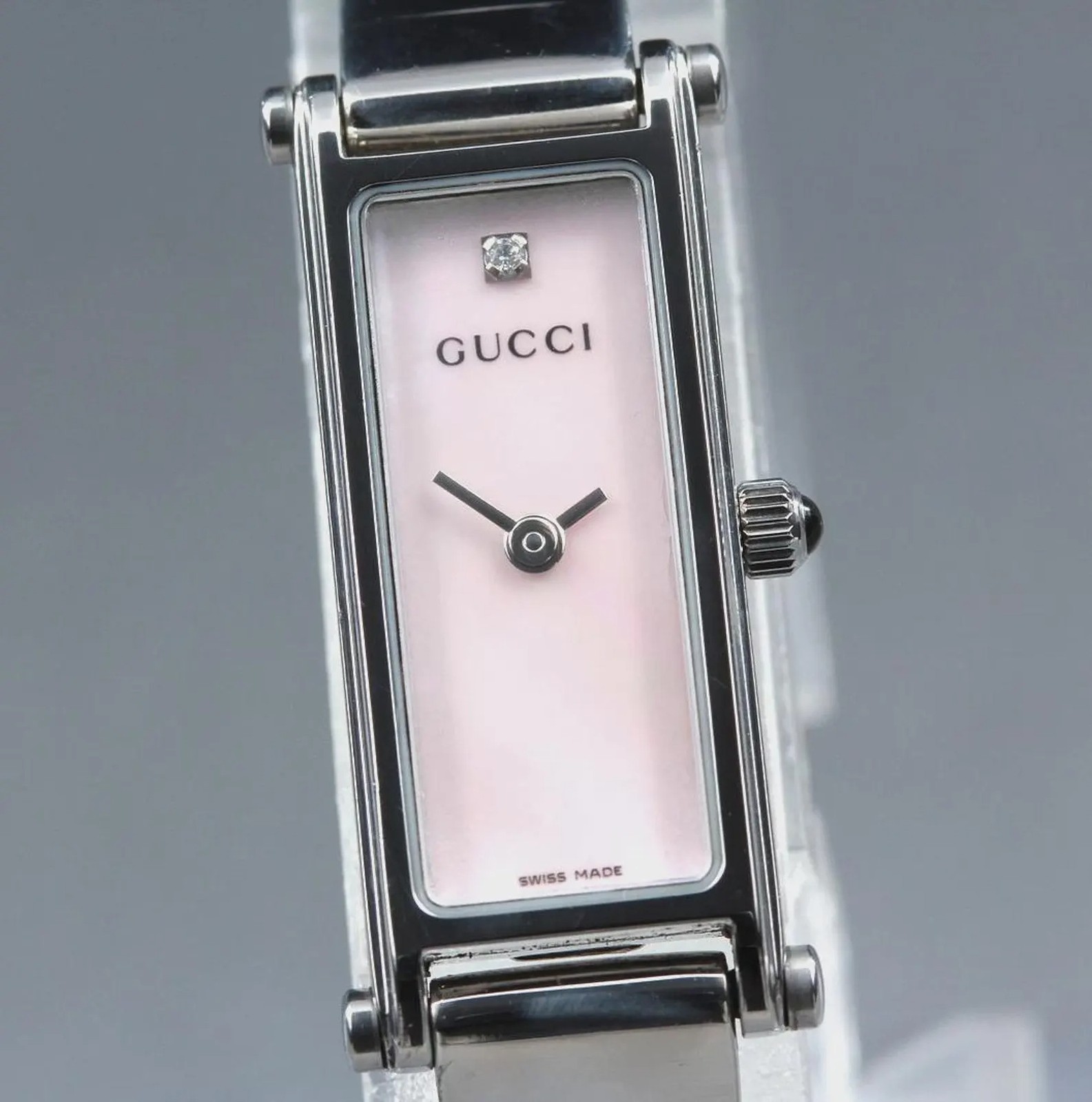 [Near MINT] GUCCI 1500L 13mm Pink Shell 1P Diamond Qz Women’s Watch From Japan
