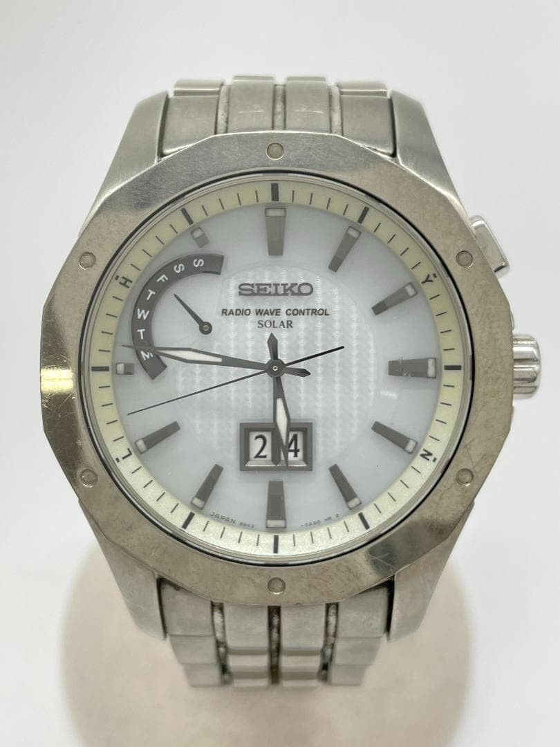 Seiko Brightz 8B43-0AA0 Radio Wave Control Solar White Dial Watch Used