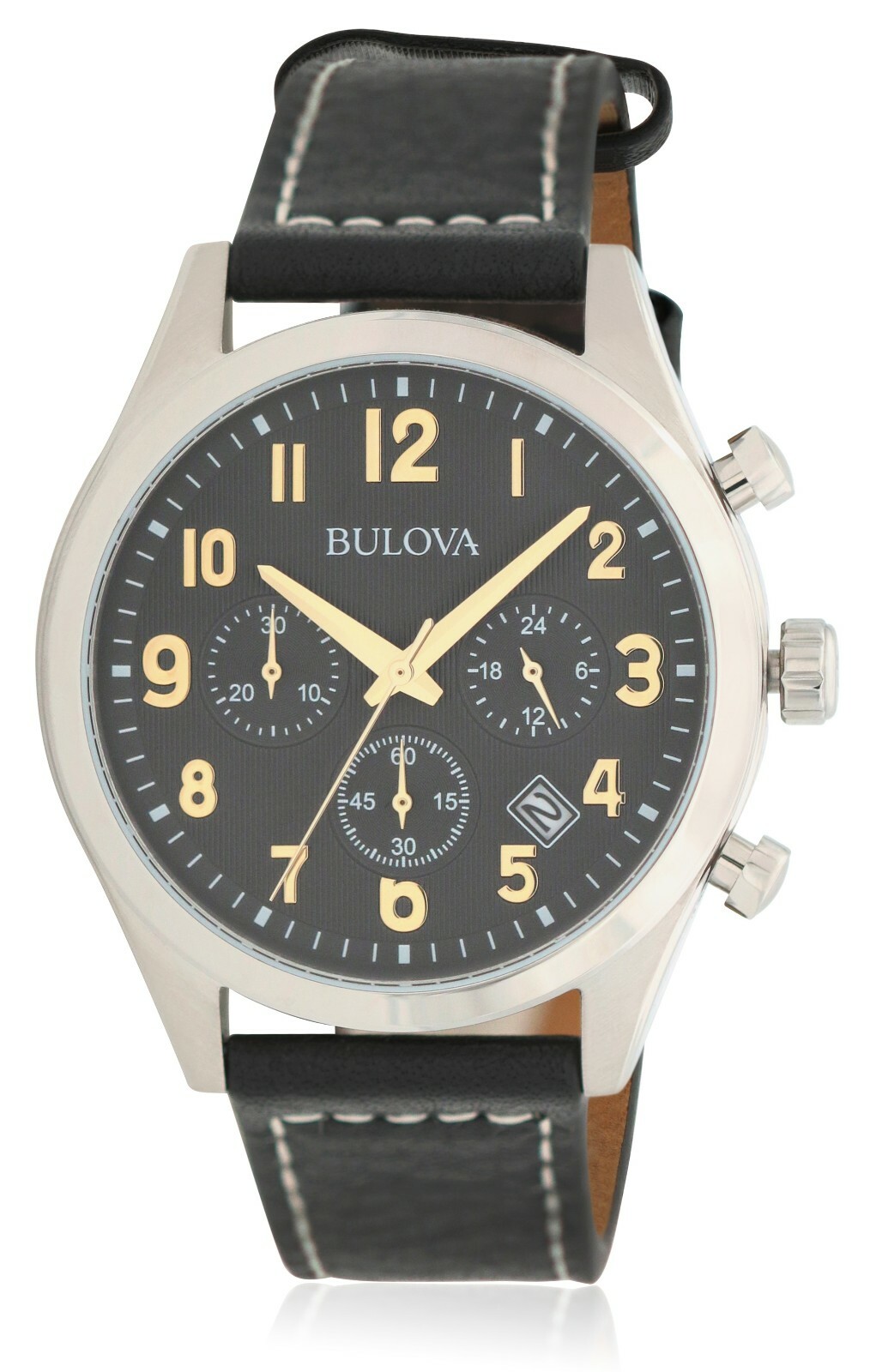 Bulova Men’s Quartz Chronograph Black Leather Calendar Watch 41mm 96B302