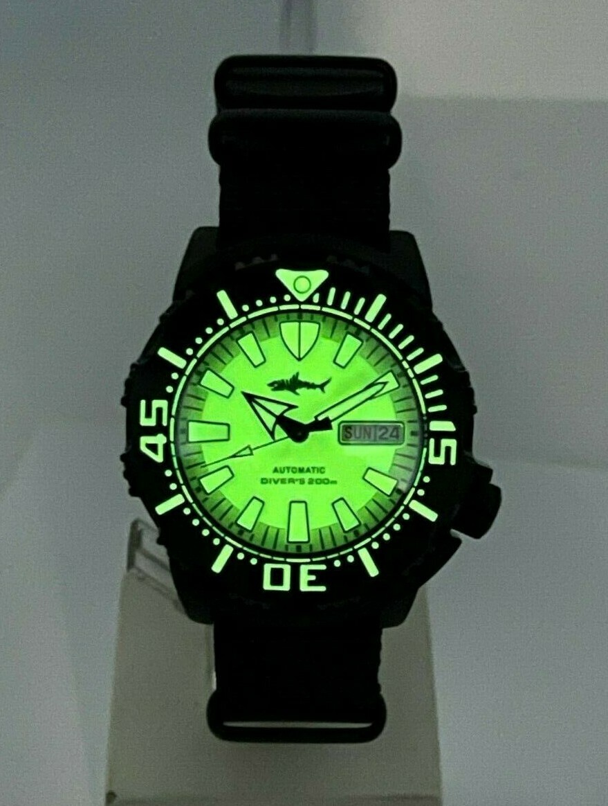 Heimdallr Sharkey Black PVD Ocean Monster Full Lume NH36 Automatic Dive Watch C3