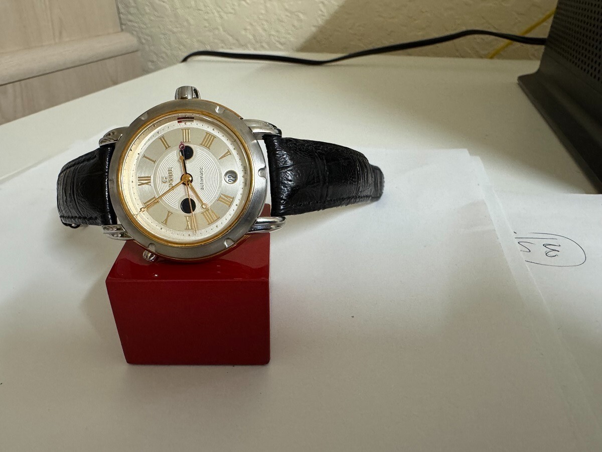 GEVRIL 18K gold/S.S. Day/Night 15 Degrees DUAL TIME AUTOMATIC WATCH B0110