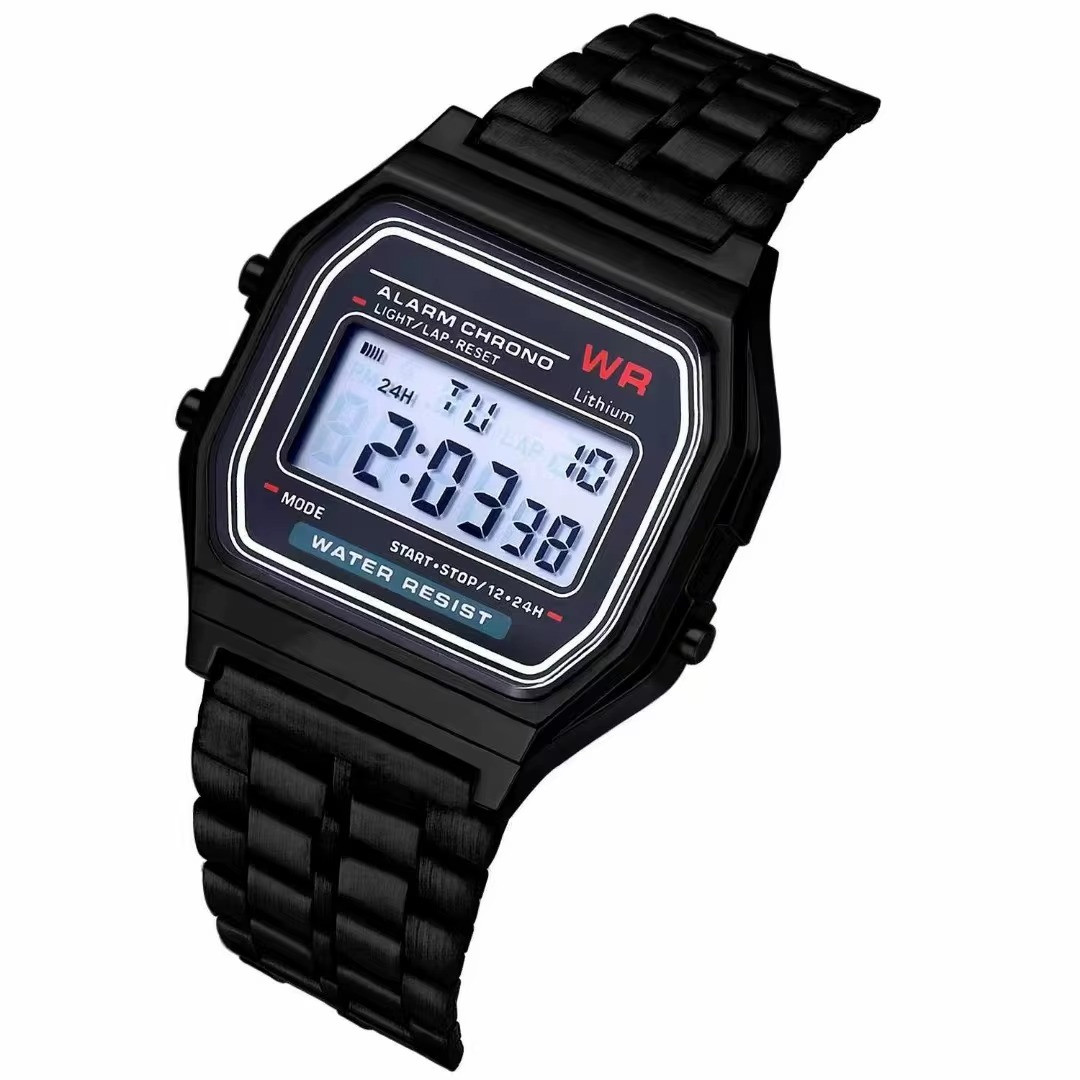 Men’s Watch Digital Silver Steel Classic Alarm Light Waterproof F-91W-1 Business