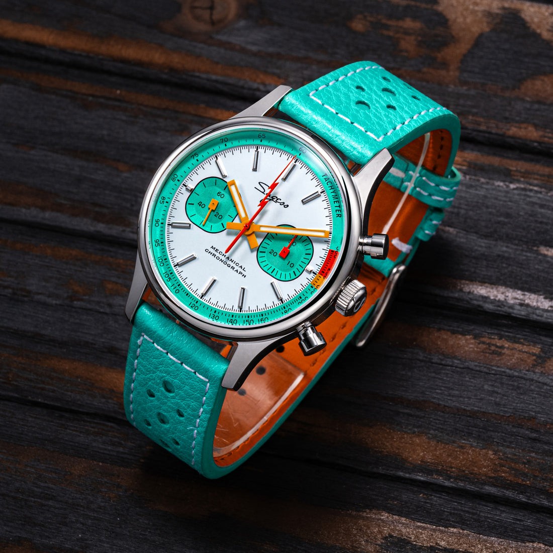 Sugess Chrono Heritage S387.02.T Men Chronograph Watch Teal Green Panda Sapphire