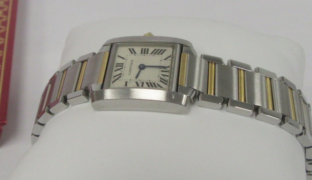 Ladies CARTIER 2384 Steel & 18K Gold 25mm Tank Quartz Watch – Box, Papers – 6.5″
