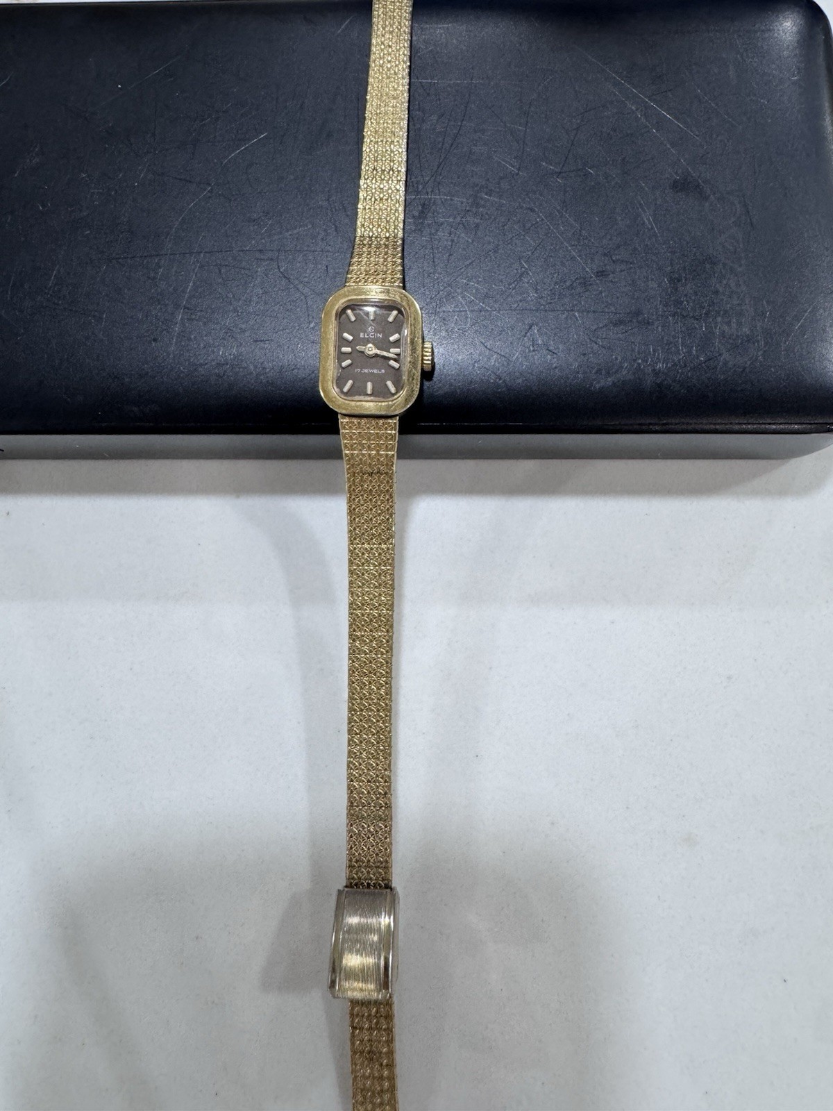 Vtg Elgin Watch Women 17mm 17 Jewel Manual Wind Adjustable Clasp Band 5.5″ to 7″