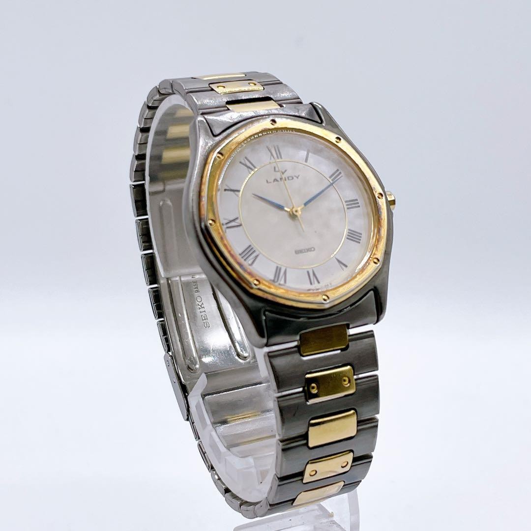 SEIKO LANDY 5P31 6130 Wristwatch Quartz Roman Dial Silver Gold Bezel