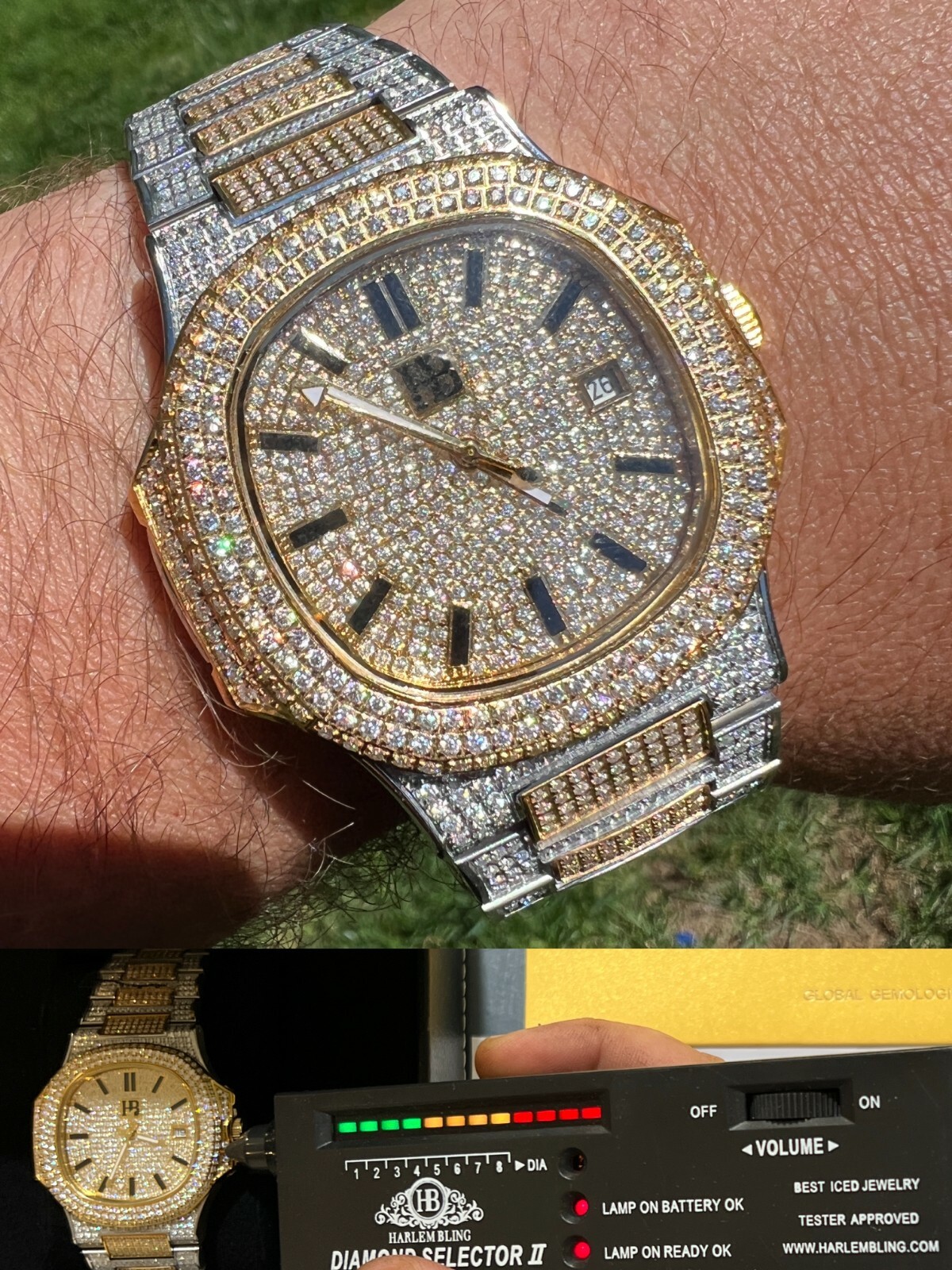 Real MOISSANITE Mens Watch Fully Iced Stainless Hip Hop Passes Diamond Tester