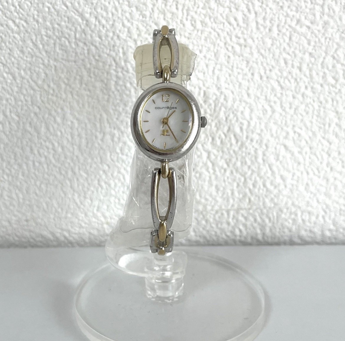 Vintage Courreges Watch V401-6350 Mother Of Pearl Dial MOP Silver & Gold 90s