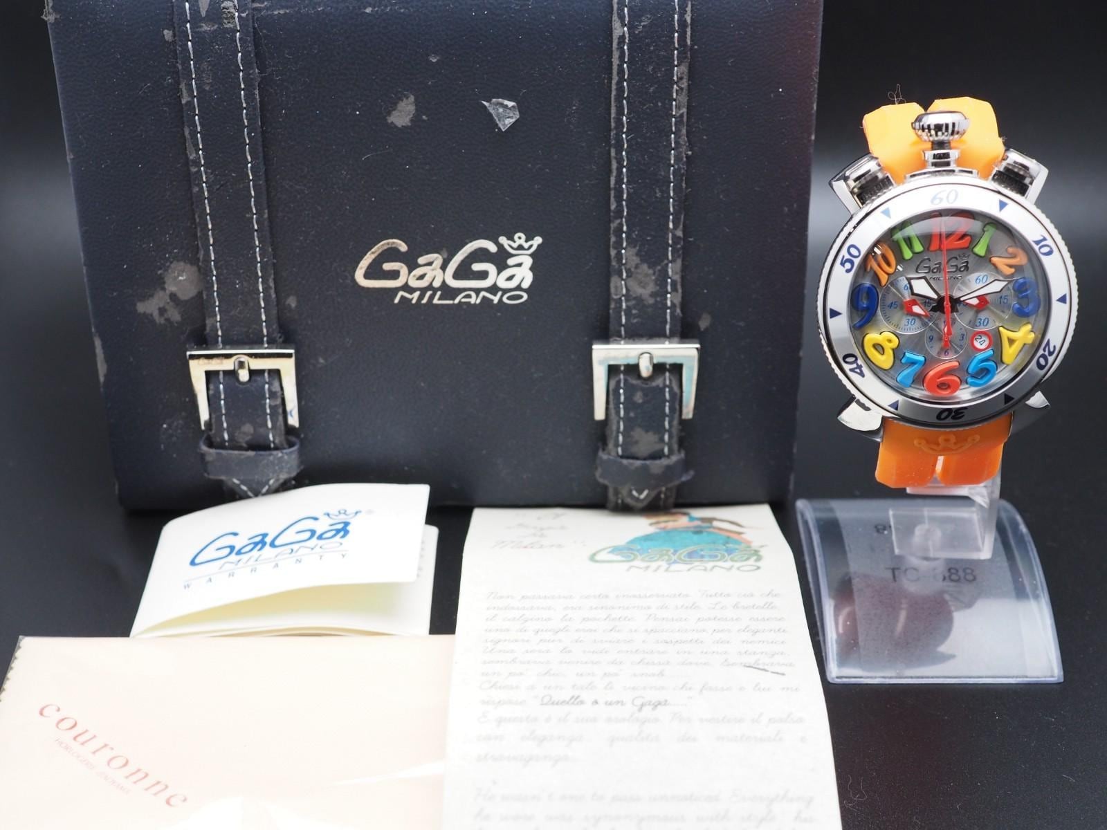 N MINT Gaga Milano Manuale MM48 N.C2639 Chronograph Qz 48mm Mens Watch JAPAN