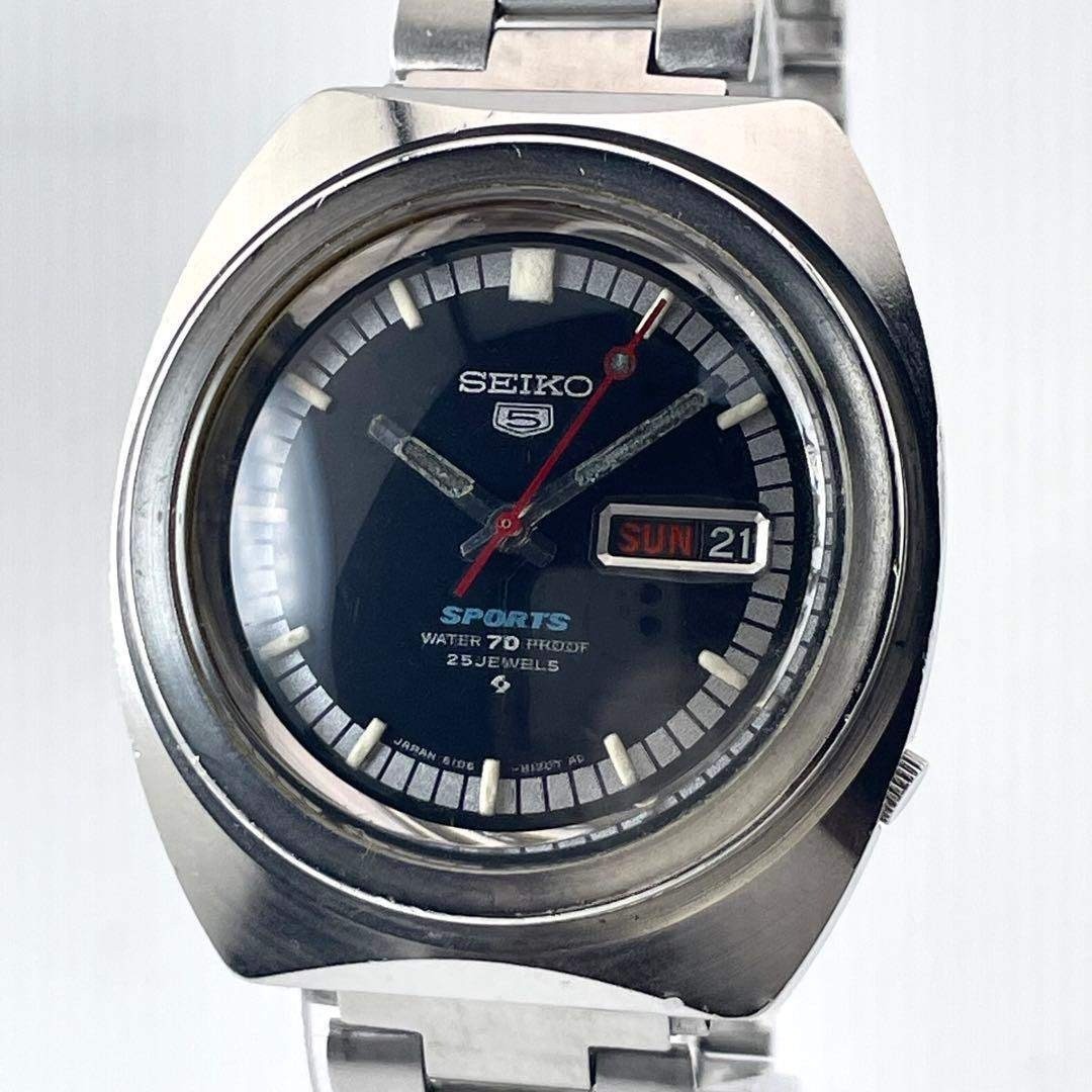 Seiko 5 Sports 6106-8120 Automatic Vintage Mens Watch Silver Day-Date 39mm Japan