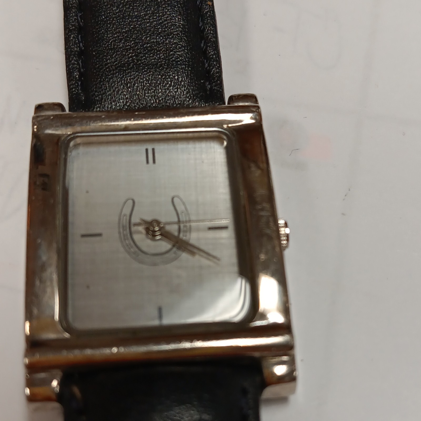 Sweda Rectangle Analog Wristwatch Silver Dial Black Leather Strap Water-Resist