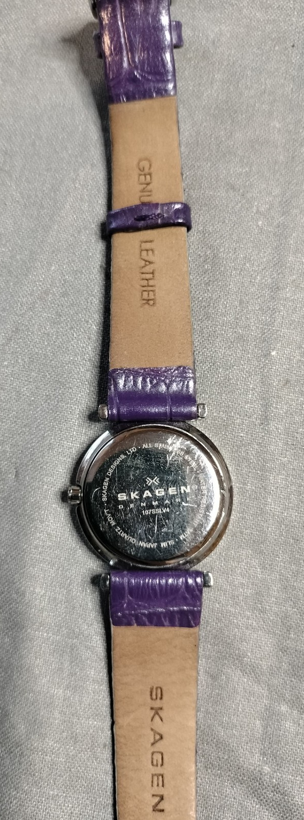 Women’s SKAGEN Watch Water-Resistant w/ New Bat Purple Band Rhinestone Hour Mark