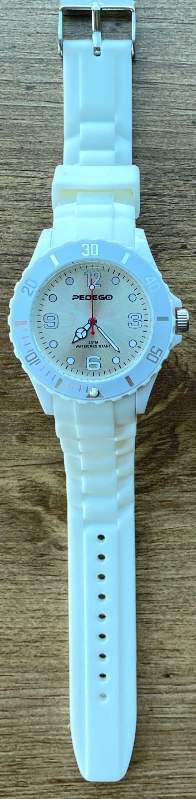 Pedego 3ATM Water Resistant White Silicone Band Watch Rotating Bezel WORKING