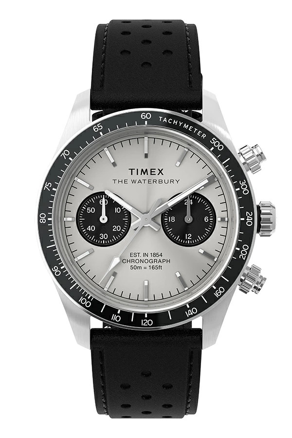 Timex Waterbury Heritage Chronograph TW2Y19300 JDM 39mm Silver Dial BK Leather