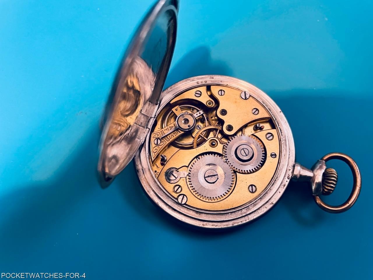 1910 POCKET WATCH 15 JEWELS SILVER NIELLO HUNTER CASE ART NOUVEAU SERVICED