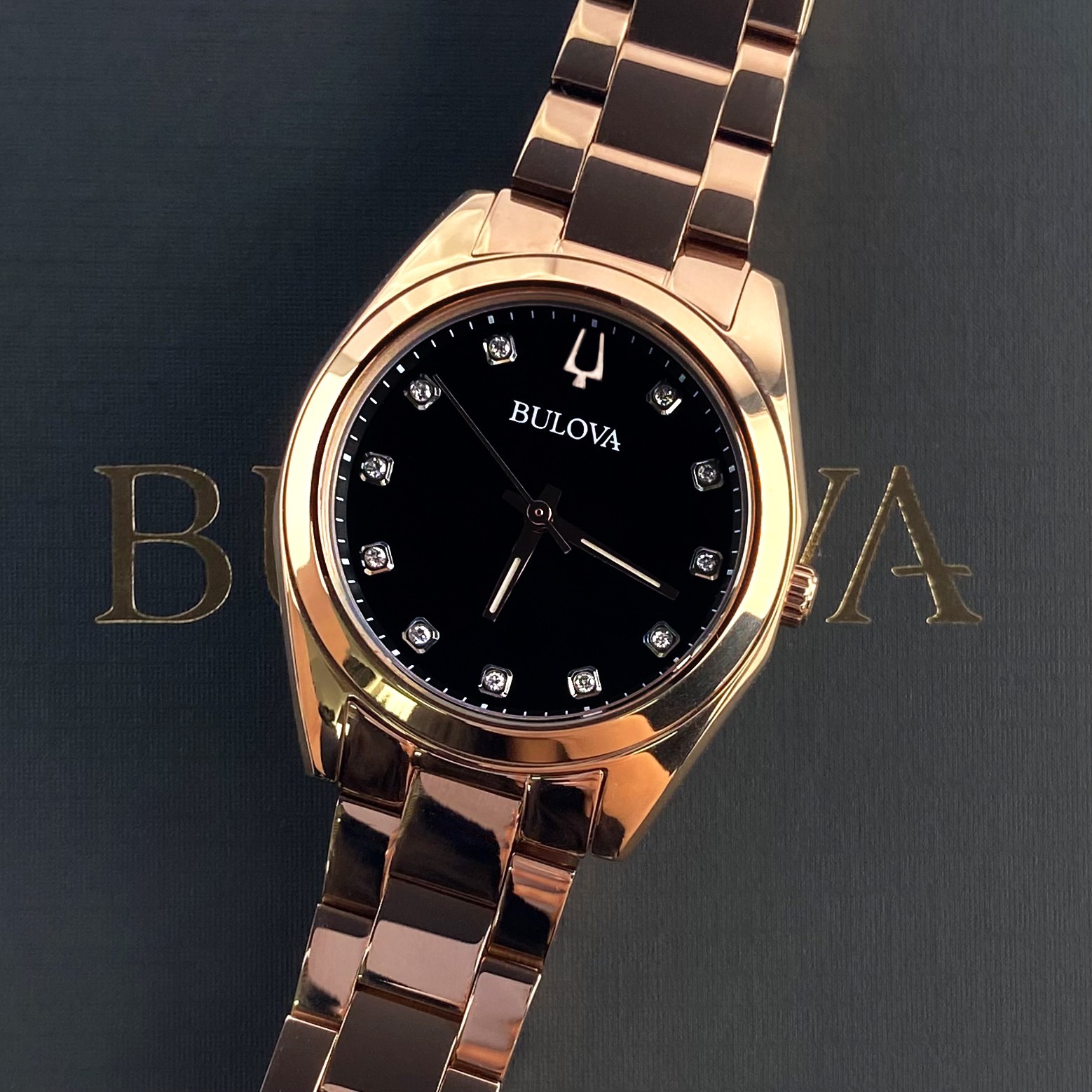 Bulova Women’s Watch Surveyor Diamond Grey Dial Rose Gold Strap 97P156