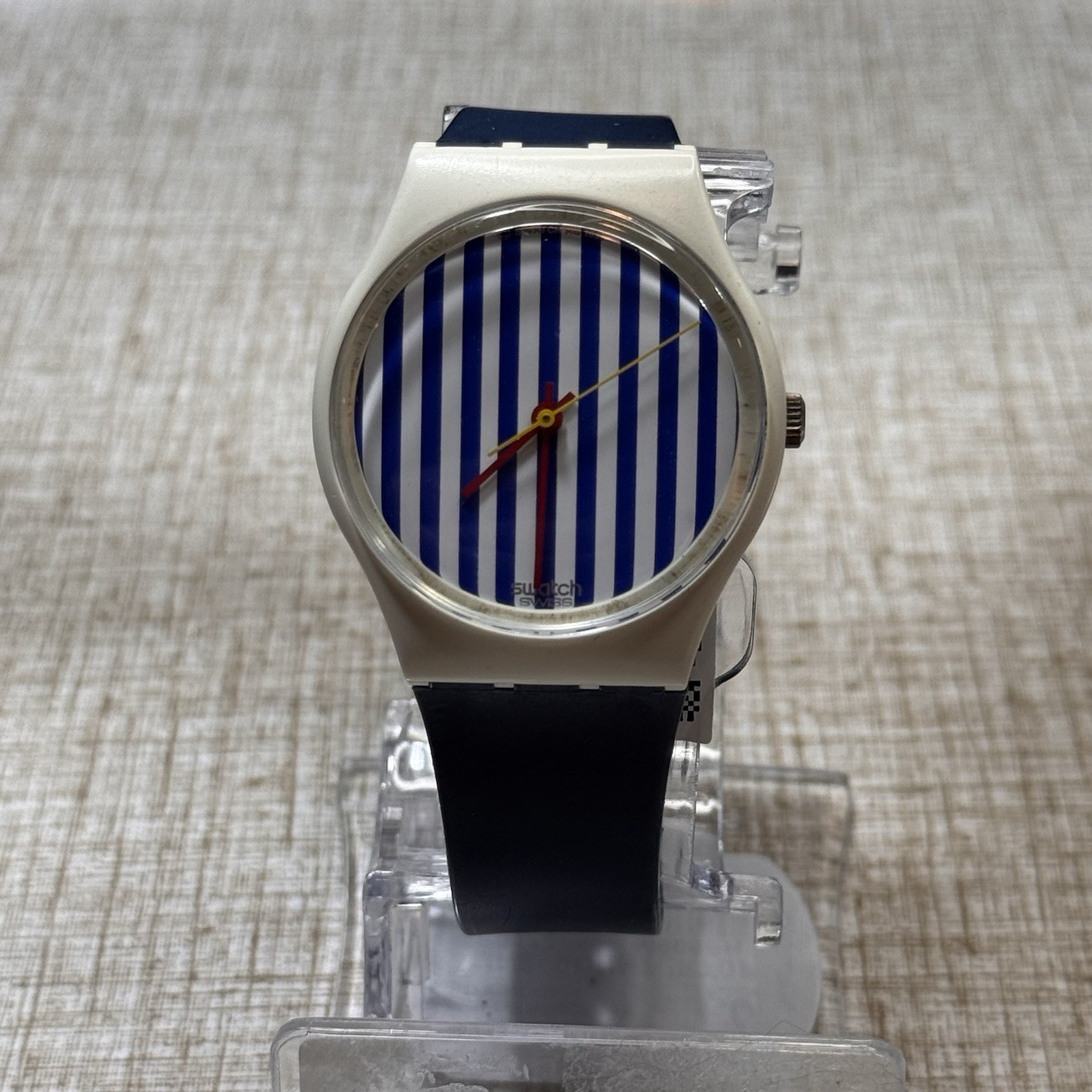 Swatch Analog Wristwatch 34mm White/Blue Striped Dial Nautical 1987