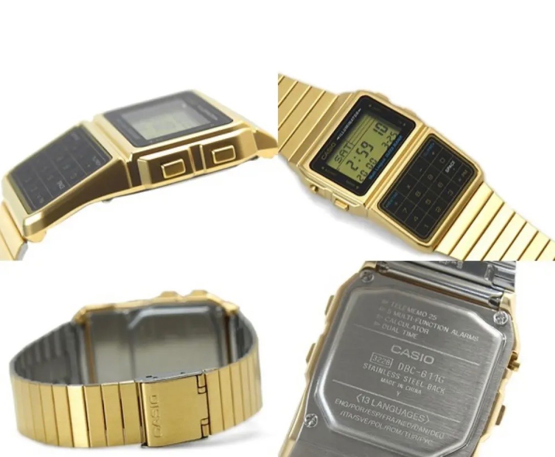 CASIO DBC-611G-1 DATABANK VINTAGE SERIES GOLD DIGITAL WATCH