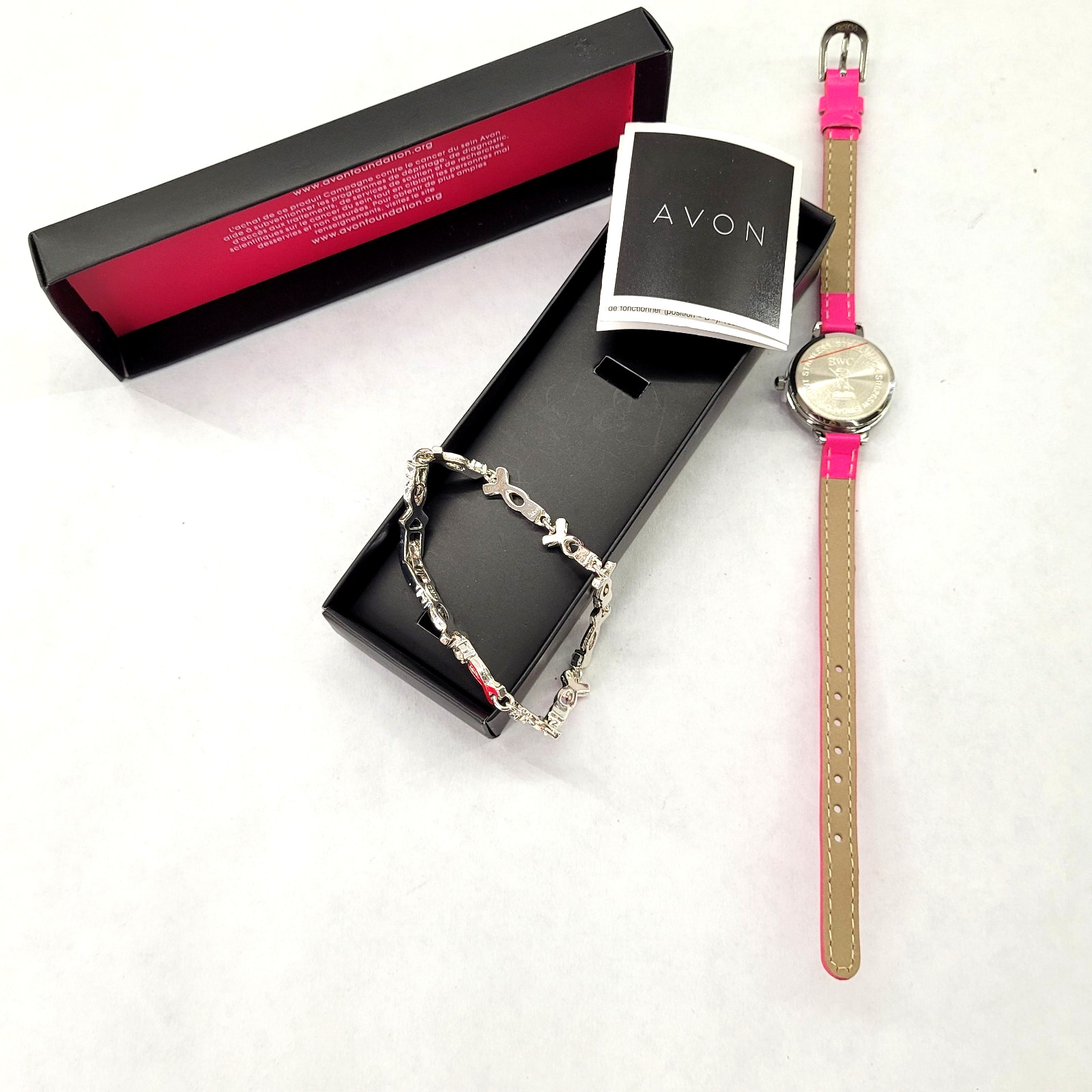 Avon Breast Cancer Watch Hot Pink & Ribbon Bracelet New in Box – needs battery