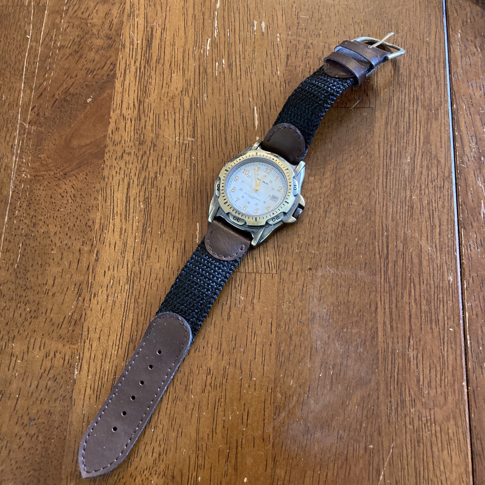 Milan Camper Style watch w Analog Date Dial Canvas Leather Band Works MLN37602W