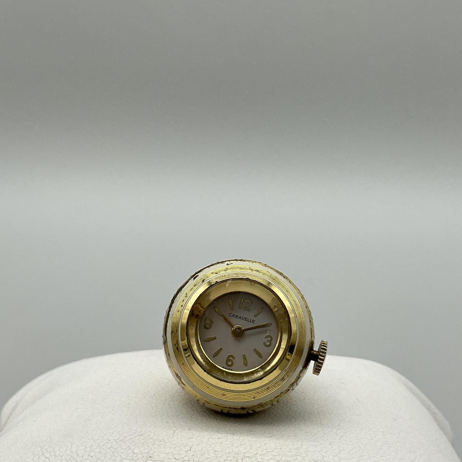 Vintage Caravelle Pendant Ball Orb Watch Womens 29mm Enamel Manual Wind Swiss