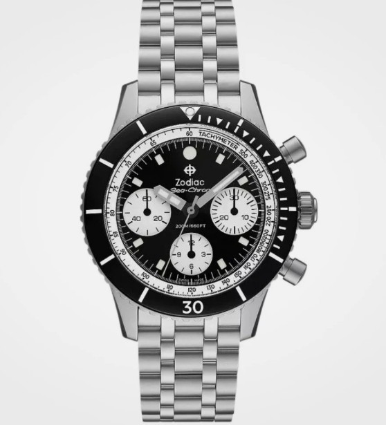 Zodiac Sea-Chron Automatic Reverse Panda Black Dial Chronograph Watch ZO3604 NIB
