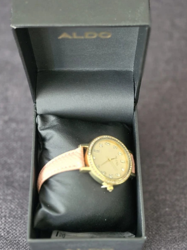 Aldo Watch Black With White Stitching Navy Dial
