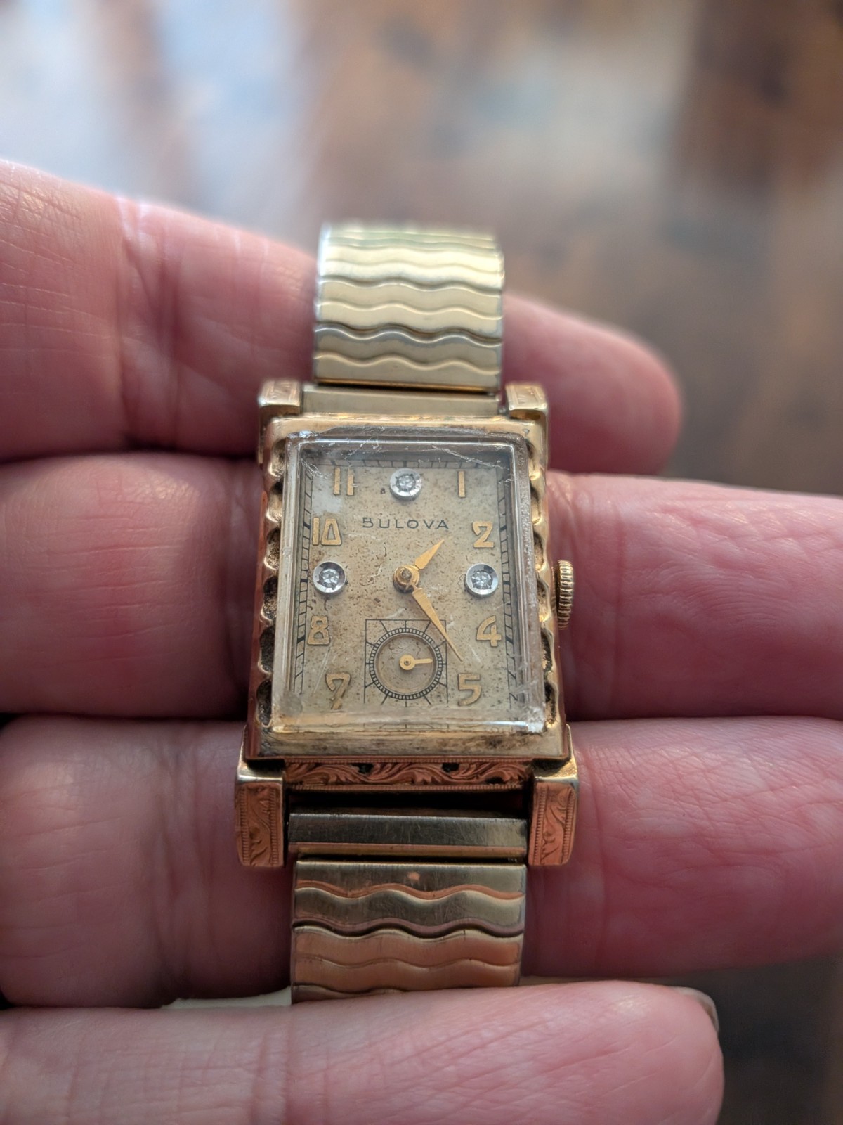 Vintage 1951 Bulova Tuxedo Diamond Dial Manual Wind 10k Gold Filled Watch.