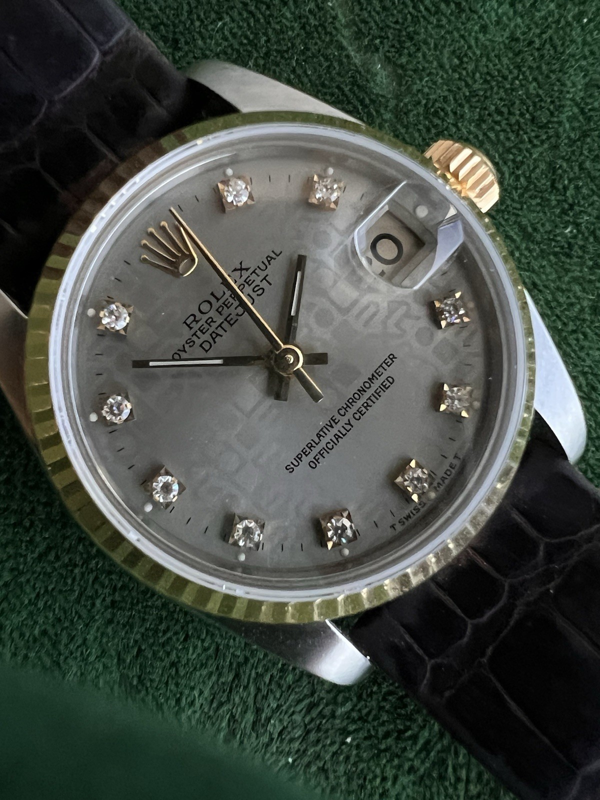 ROLEX DATEJUST 31mm FACTORY GREY JUBILEE DIAMOND DIAL 2-TONE FLUTED ref: 68273