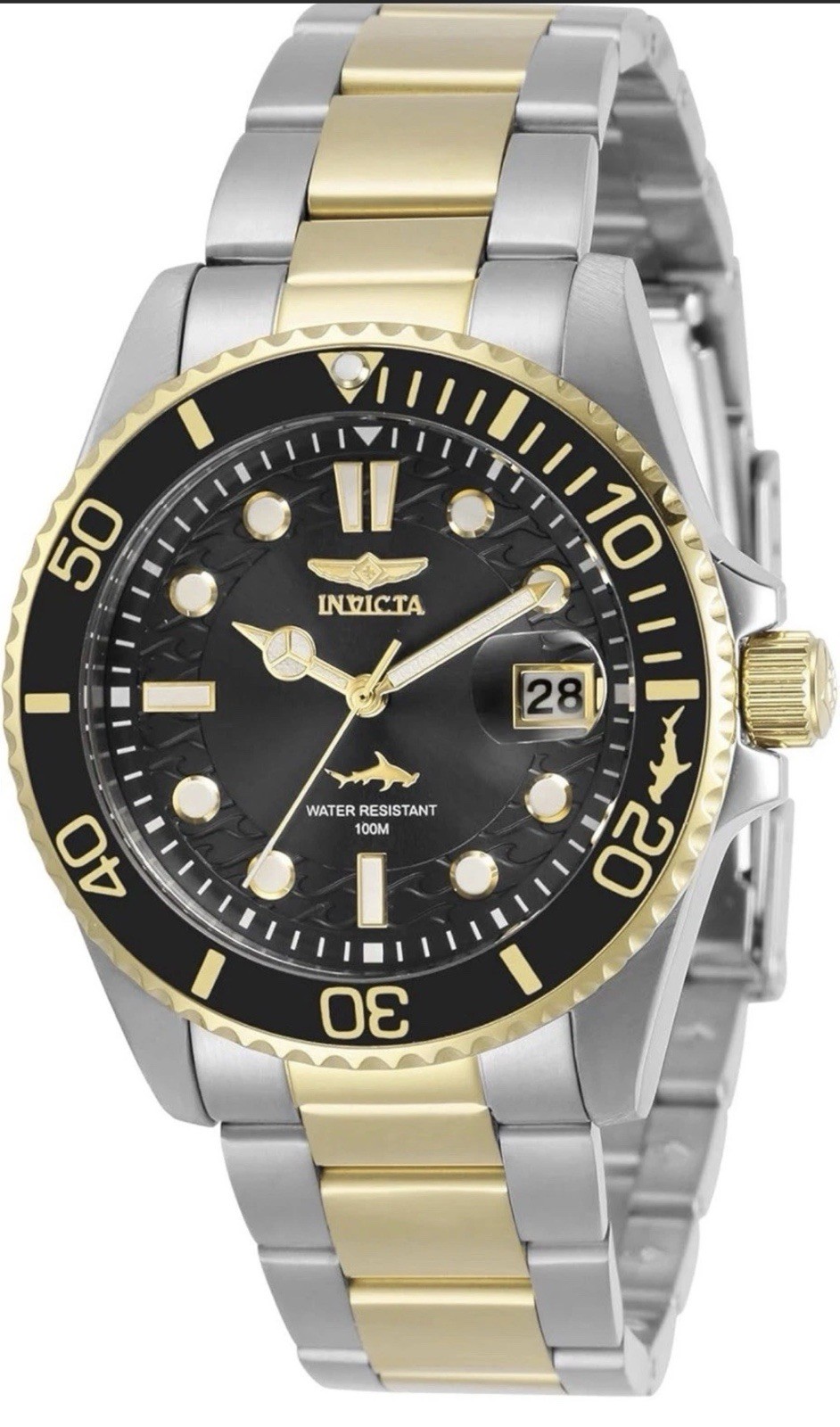 Invicta Pro Diver Woman’s Two-Tone SS Black Dial Quartz Date 100m Diver Watch