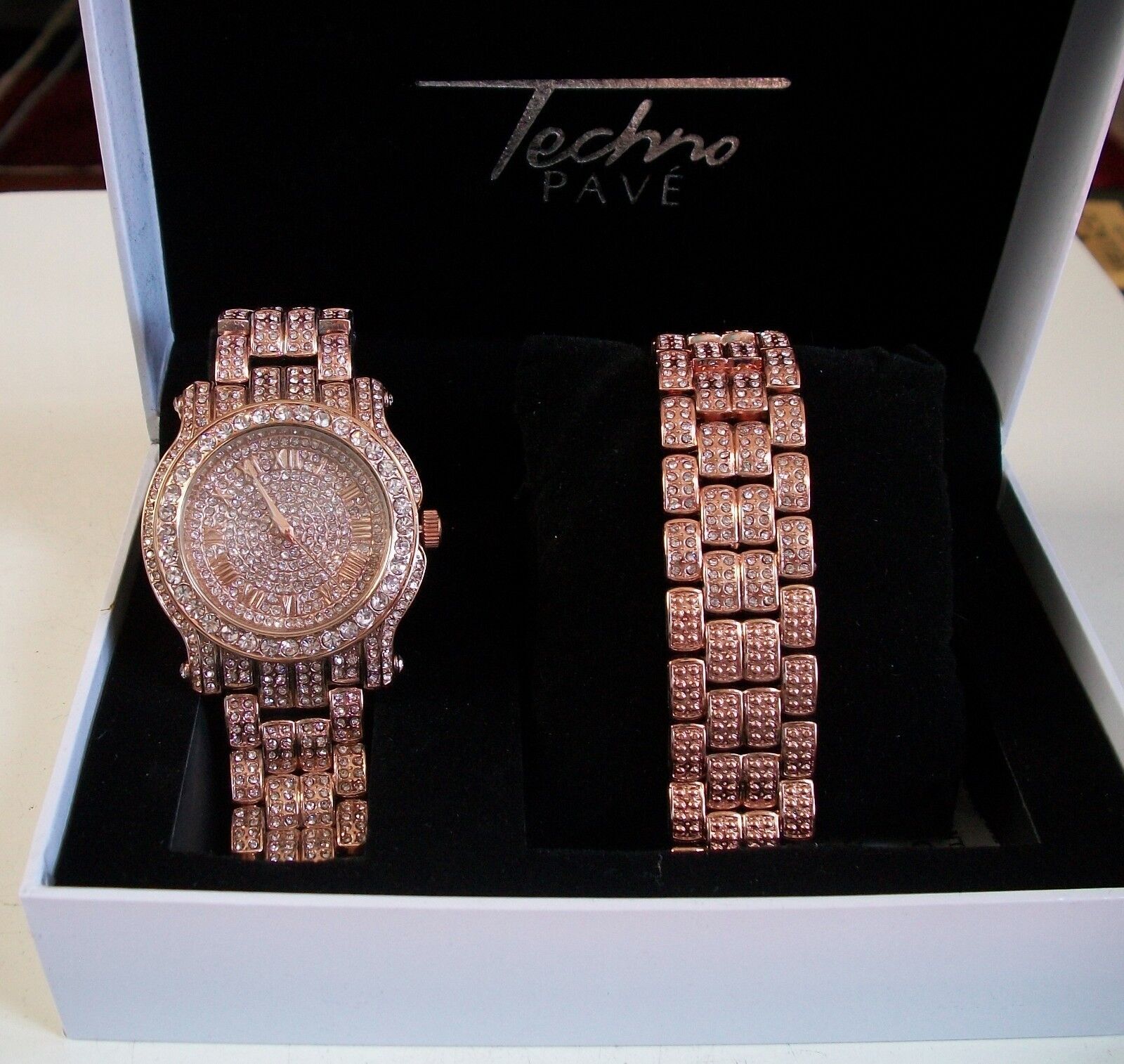 Men’s Hematite & Gold Finish Stone Hip Hop Watch & Bracelet Set