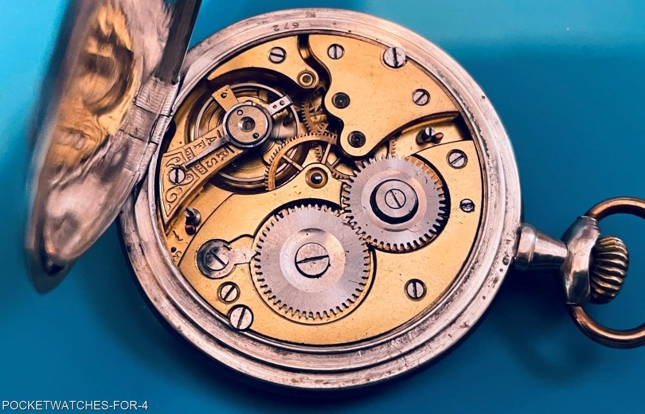 1910 POCKET WATCH 15 JEWELS SILVER NIELLO HUNTER CASE ART NOUVEAU SERVICED