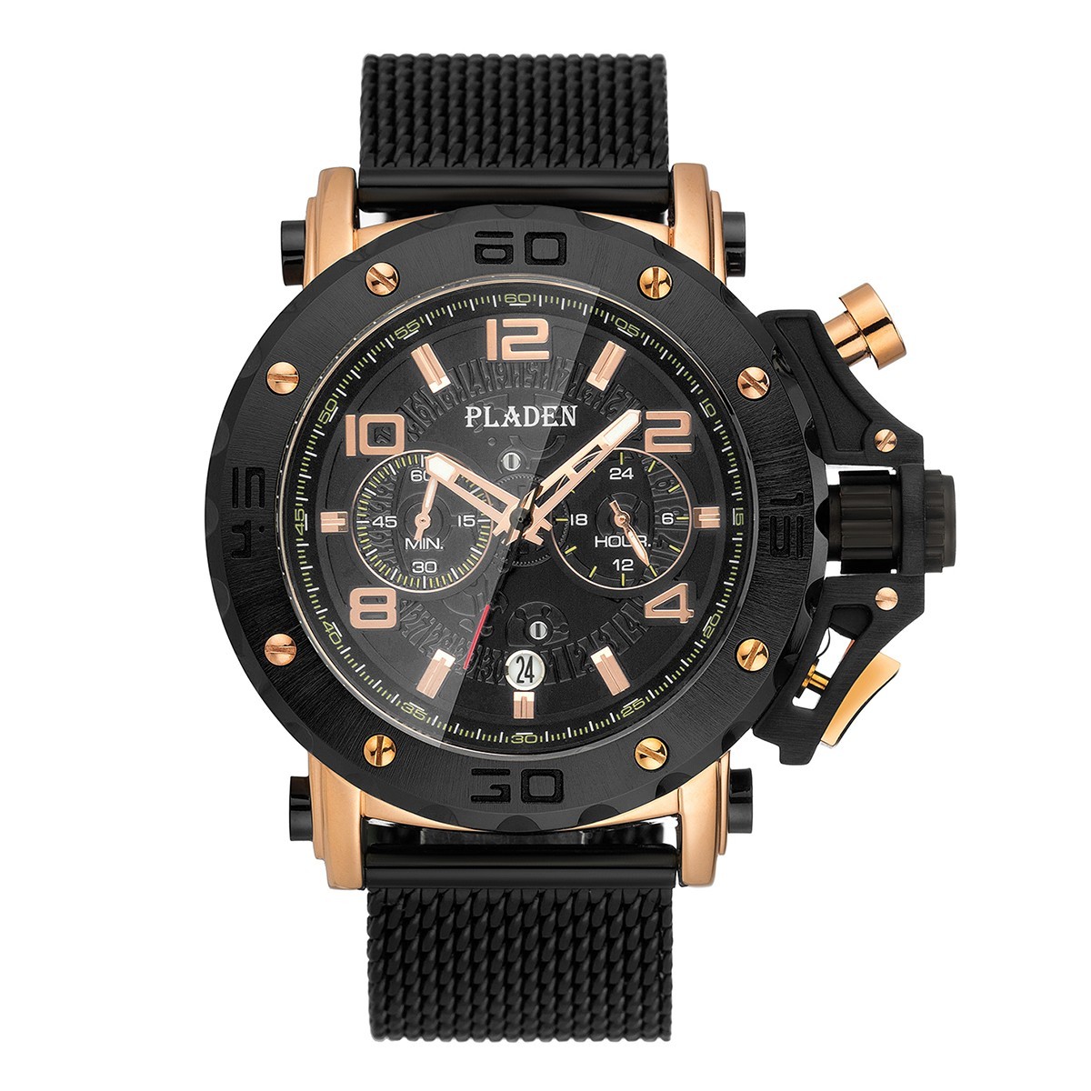 PLADEN Luxury Sports Men’s Quartz Watch Chronograph 3ATM Luminous Mesh Band