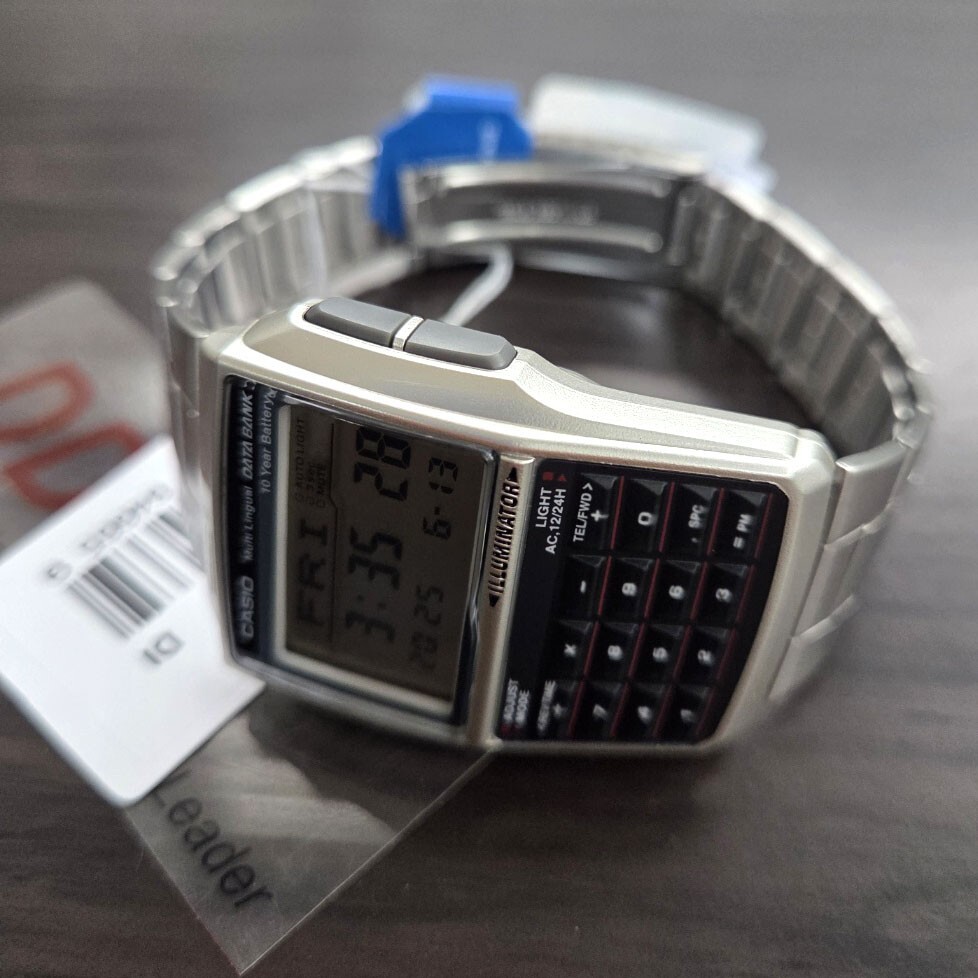Casio Data Bank Square Digital Calculator Mens Metal Watch DBC-32D-1A