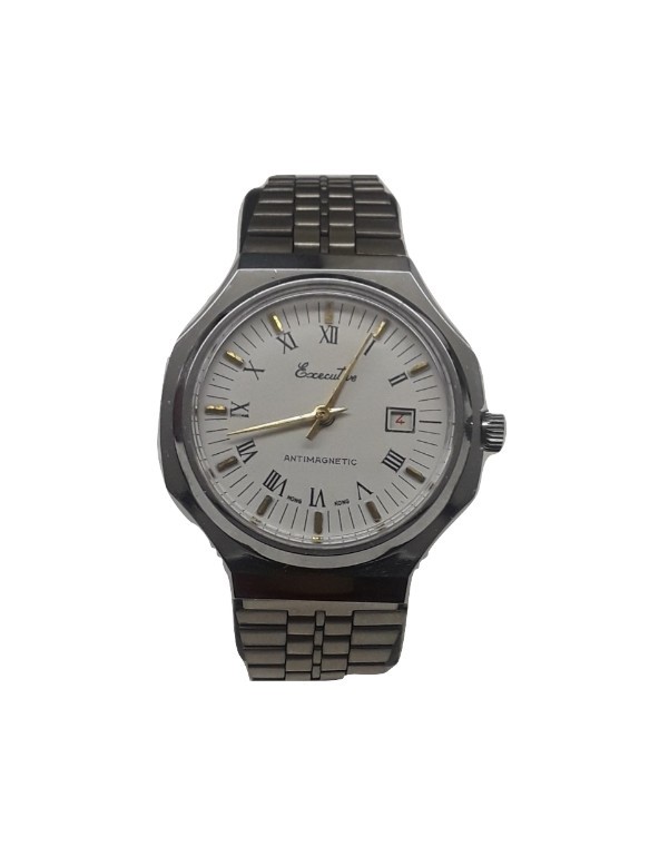 Anti-magnetic Day Date Quartz Stainless Steel Wristwatch New! Executive