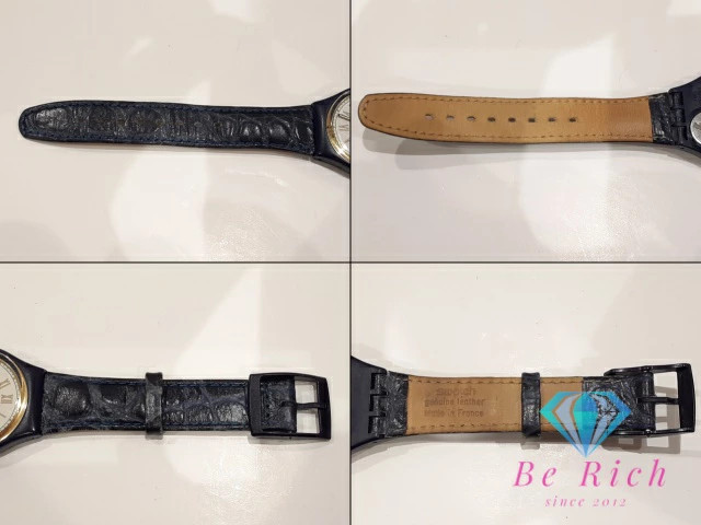 Swatch Day-Date Watch S17 8727 White Navy Plastic Resin Leather Bracelet Analog
