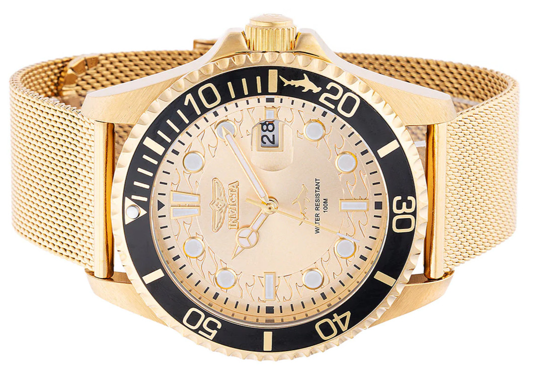 Invicta Pro Diver Curve Men’s Watch. 43mm. 100m. Quartz. Gold Tone.