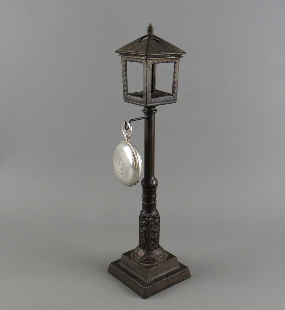 Antique EG Zimmermann Hanau Figural Cast Iron Lamp Post Pocket Watch Stand