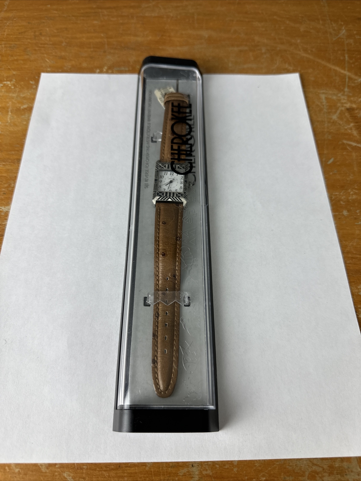 Vintage Cherokee Watch Leather Band Unused In Original Case W/ Tag Needs Battery