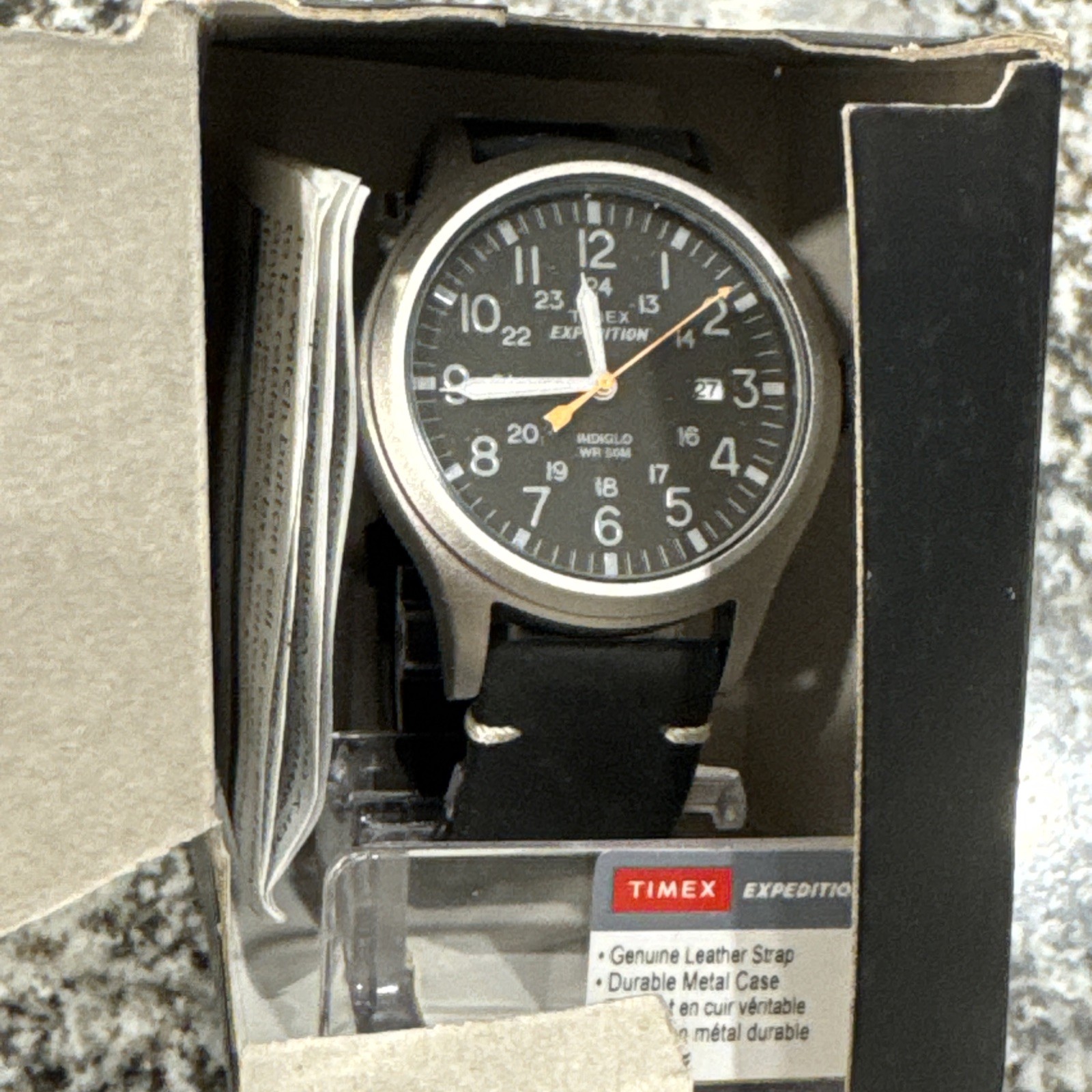 NEW Timex TW4B01900 Men’s Indiglo Expedtion Scout Black Dial Leather Band Watch