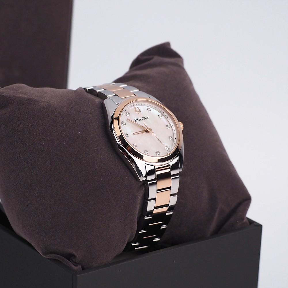 Bulova Surveyor Diamond 98P207 Mother of Pearl Dial Rose Gold Band Women’s Watch