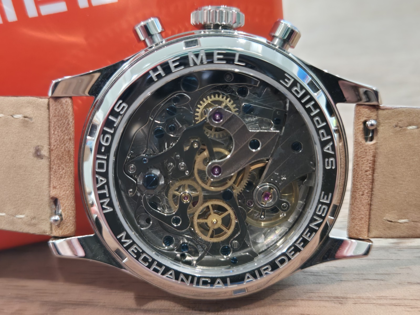 Hemel Mechanical Timer Manual Chronograph 40mm Black Dial Brown Leather Strap