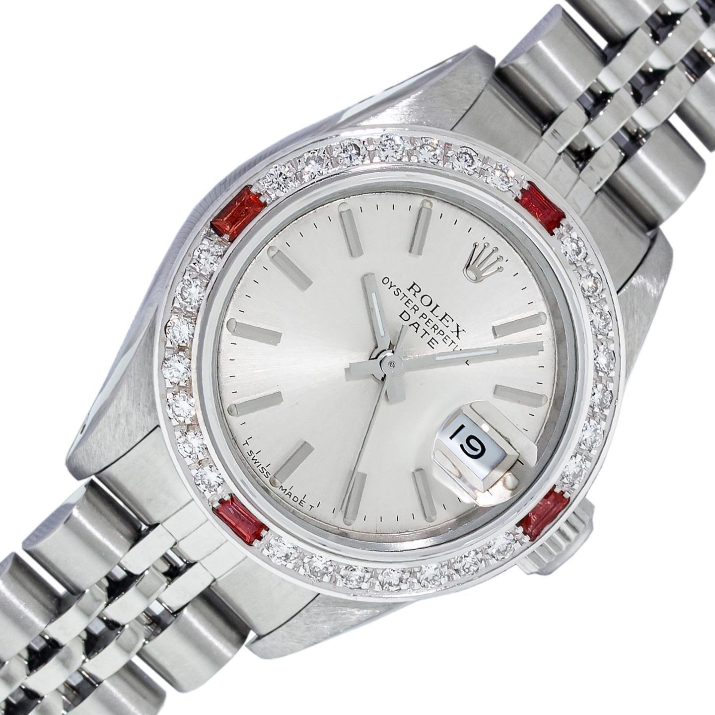 Rolex Lady Datejust Silver Index Dial Steel – 18k Gold Diamond Ruby Bezel Watch