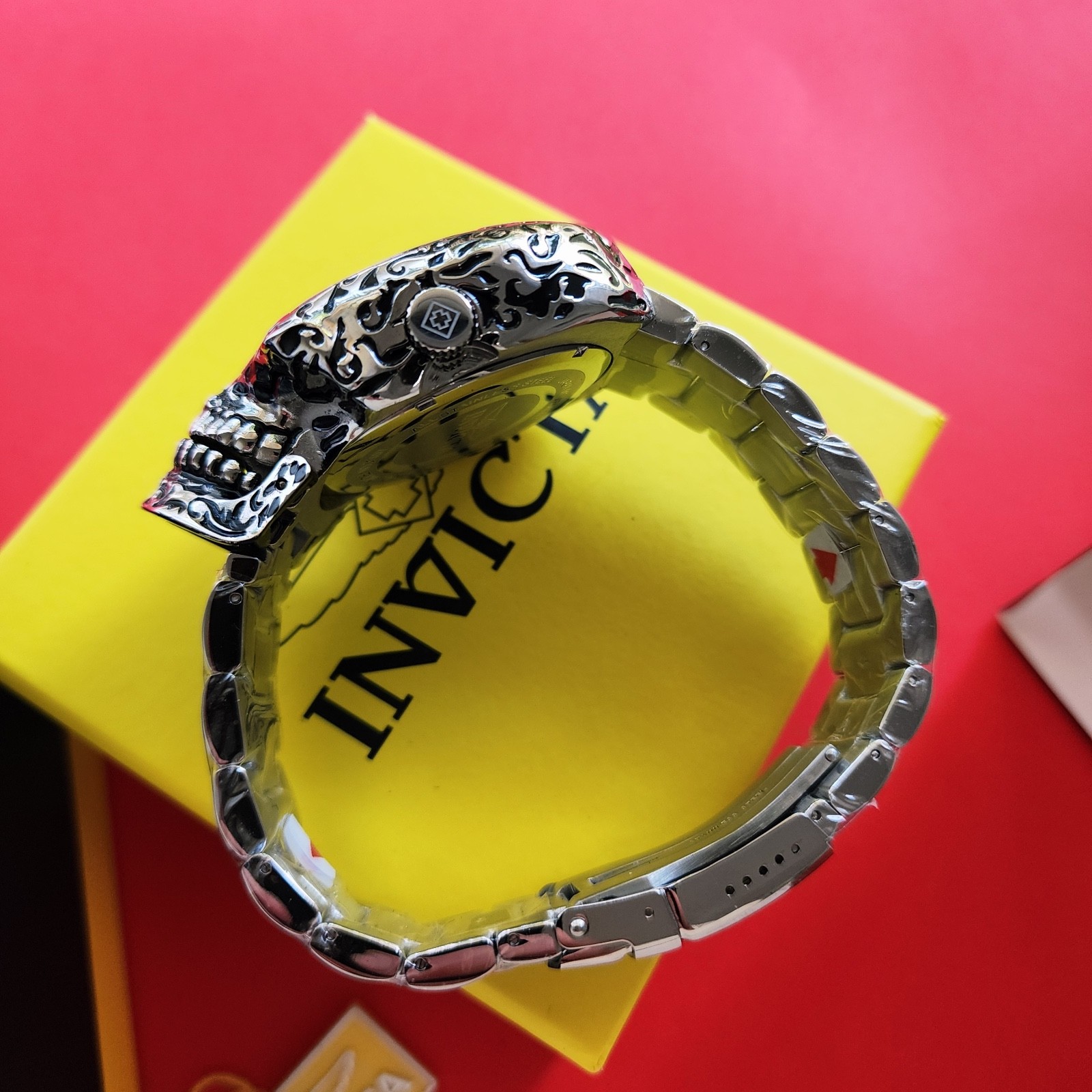 Invicta Skull Watch Working Jaw Stainless Steel 50mm Watch 31907 Box & Tag Mens