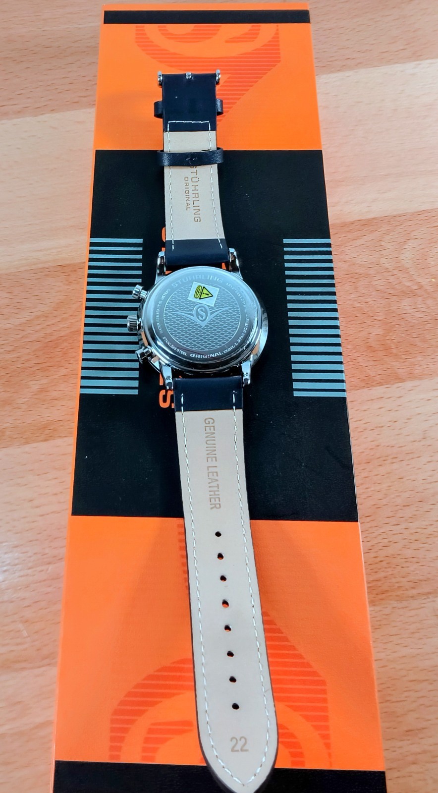 Stührling Original Men’s Chronograph Black Dial Blue Navy Leather Strap