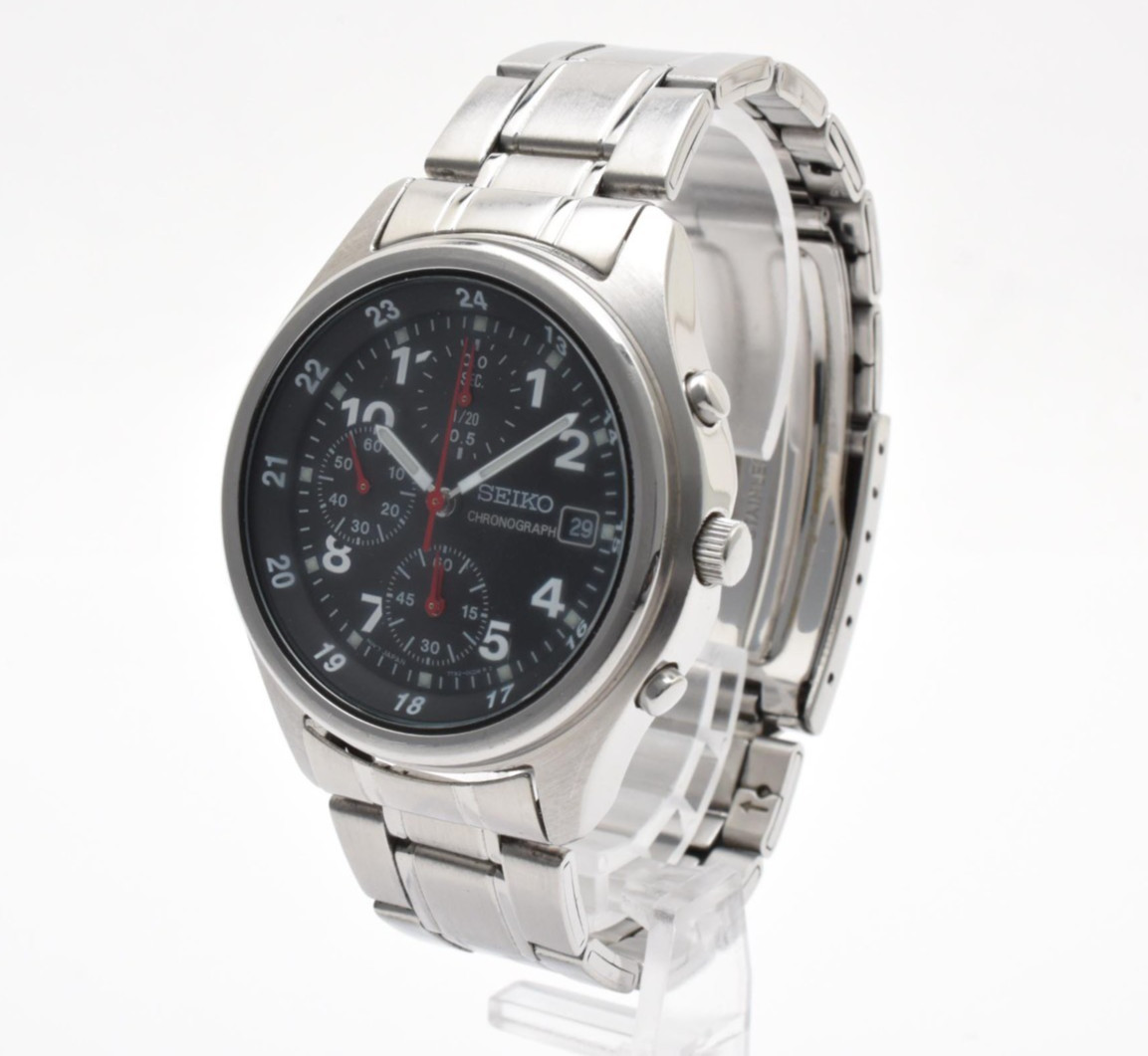 [Near MINT] SEIKO CHRONOGRAPH QUARTZ 7T92-0CH0 Men’s Watch Black From JAPAN