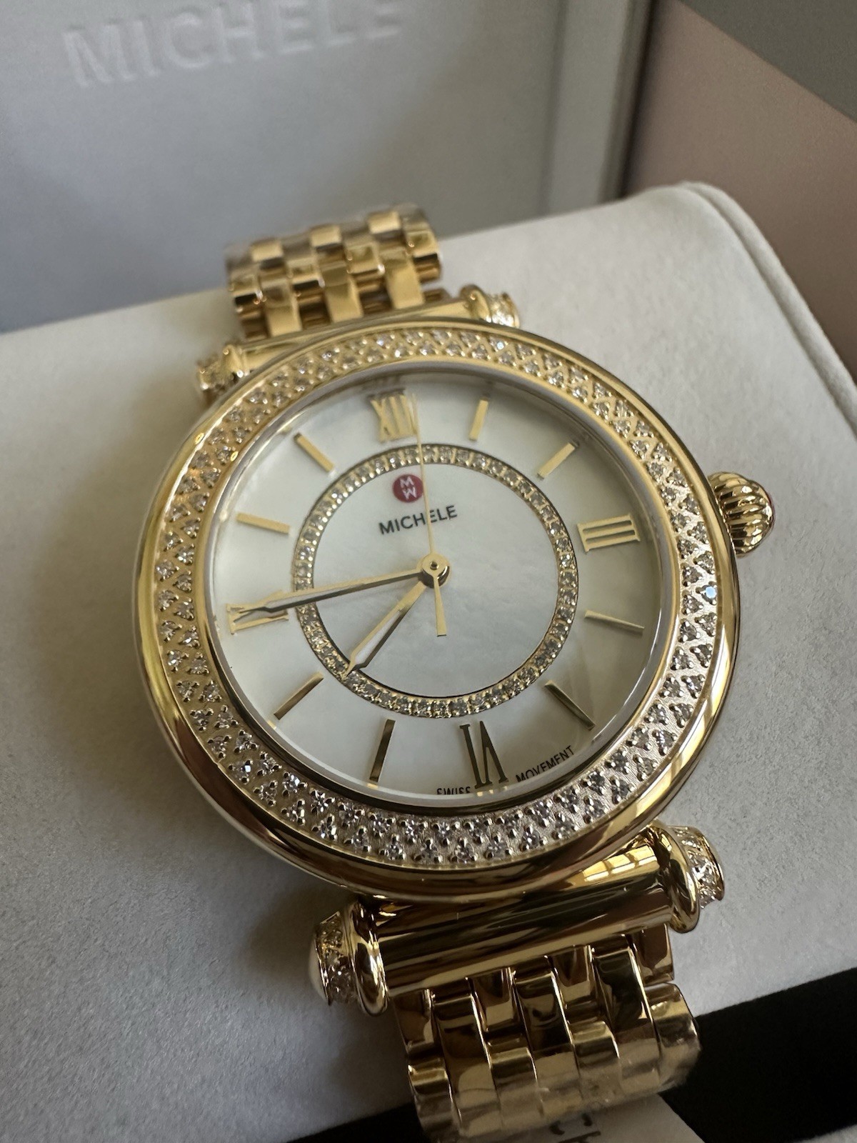 NWT MICHELE Caber Mid 18K Gold Plated Diamond Watch MWW16E000016 ( $3095+tax)