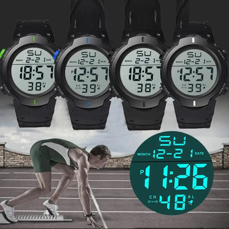 Men’s LED Digital Sports Watch Waterproof Rubber Strap Alarm Stopwatch Date